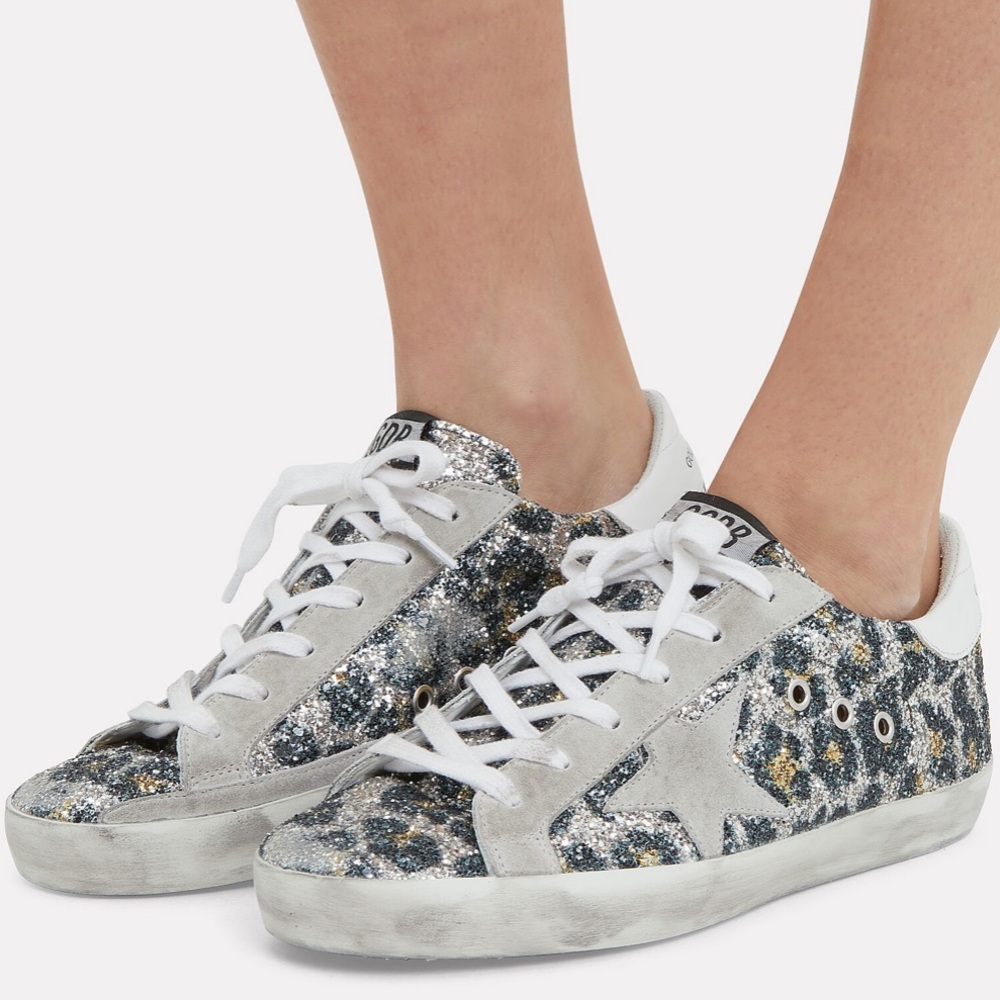 NIB Golden Goose Superstar Leopard Glitter Sneaks